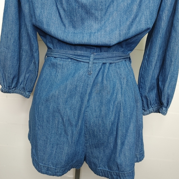 Free People Tangled In Willows Chambray Romper Size S - Picture 8 of 12